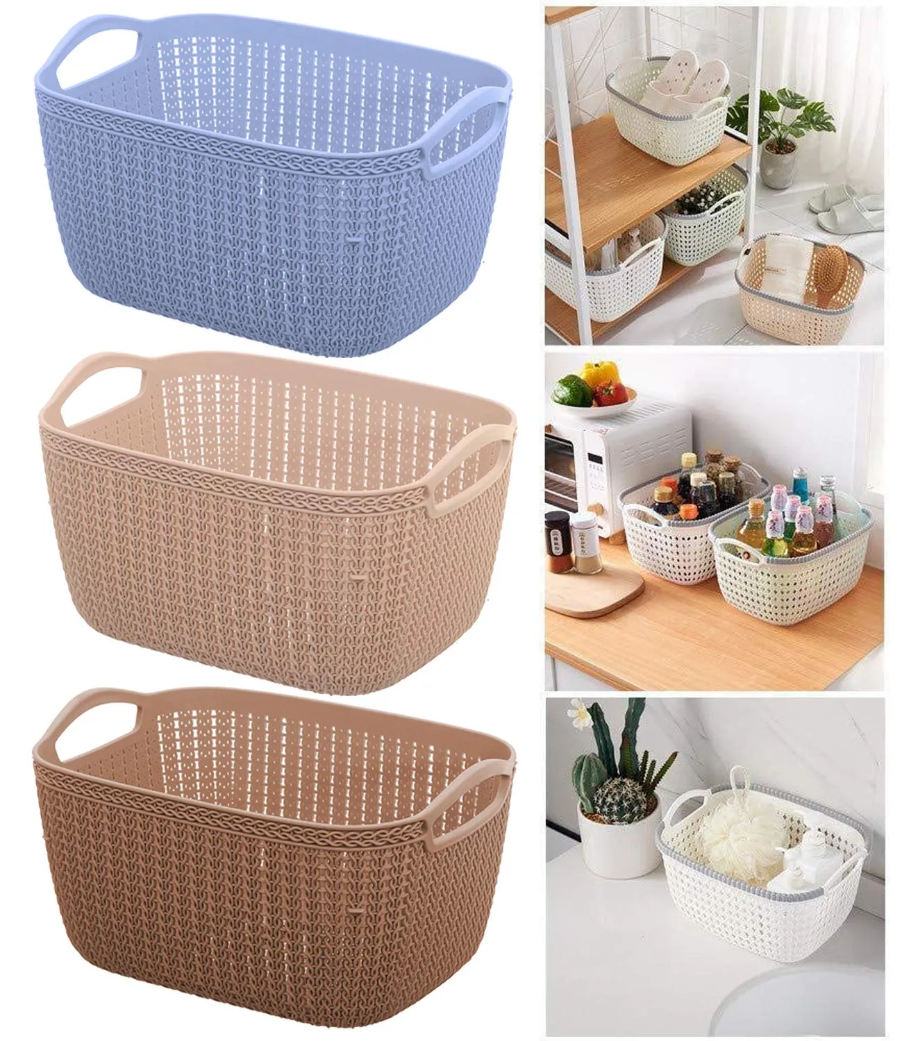 Kuber Industries Unbreakable Plastic 2 Pieces Multipurpose Medium Size Flexible Storage Baskets/Fruit Vegetable Bathroom Stationary Home Basket with Handles (Brown) -CTKTC39046
