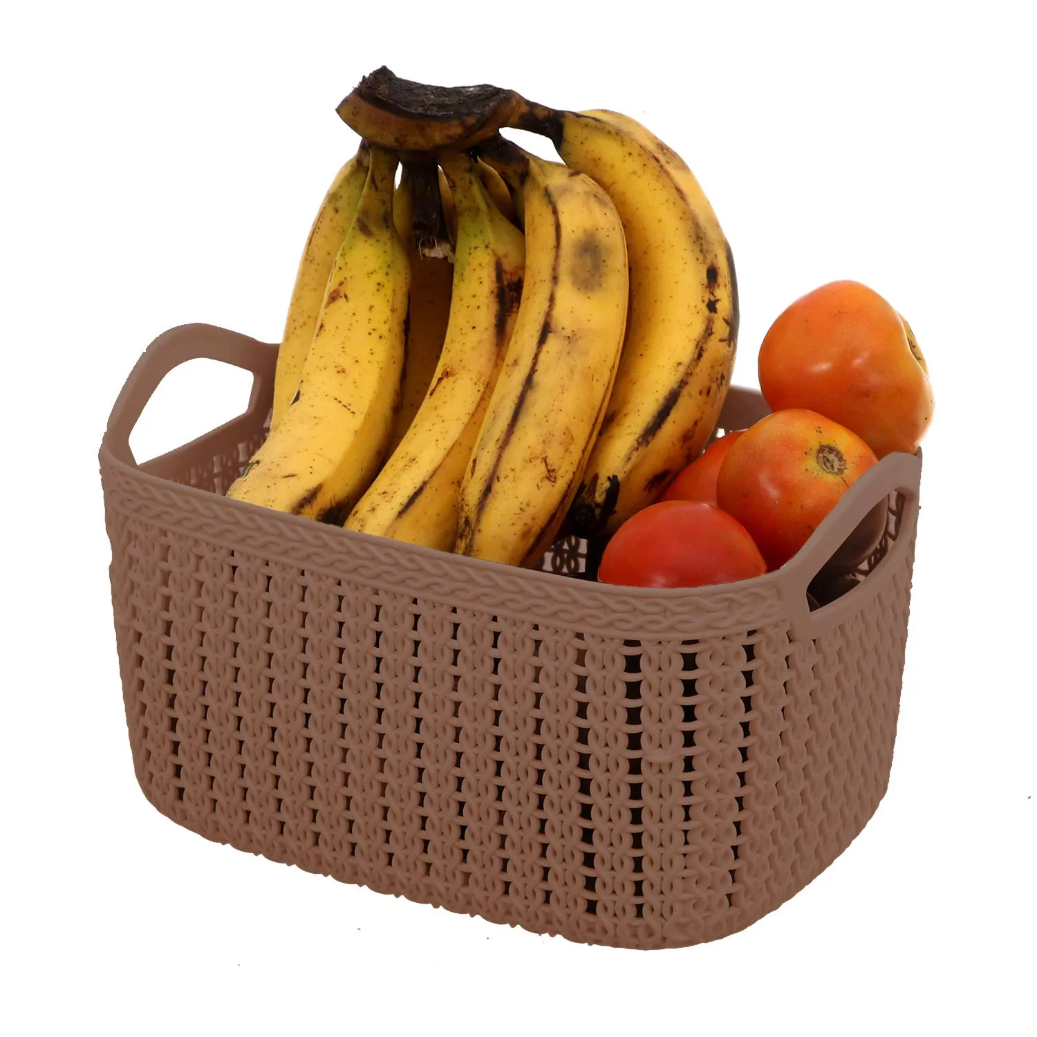 Kuber Industries Unbreakable Plastic 2 Pieces Multipurpose Medium Size Flexible Storage Baskets/Fruit Vegetable Bathroom Stationary Home Basket with Handles (Brown) -CTKTC39046