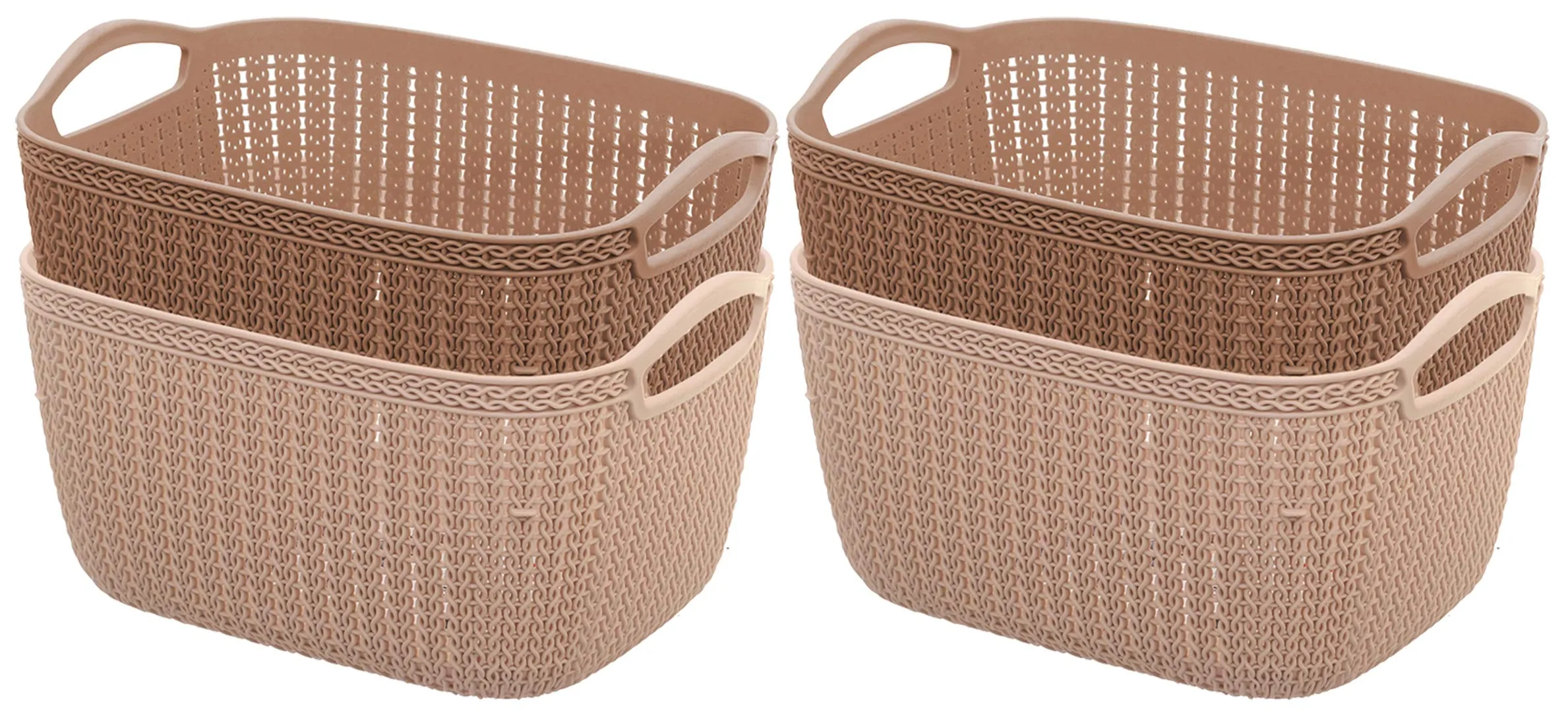 Kuber Industries Unbreakable Plastic 4 Pieces Multipurpose Large Size Flexible Storage Baskets/Fruit Vegetable Bathroom Stationary Home Basket with Handles (Peach & Brown) -CTKTC37860
