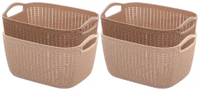 Kuber Industries Unbreakable Plastic 4 Pieces Multipurpose Large Size Flexible Storage Baskets/Fruit Vegetable Bathroom Stationary Home Basket with Handles (Peach & Brown) -CTKTC37860