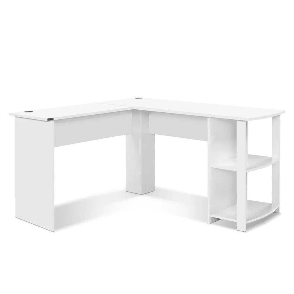 L-Shape Computer Desk with Shelves, White, 136CM - Artiss