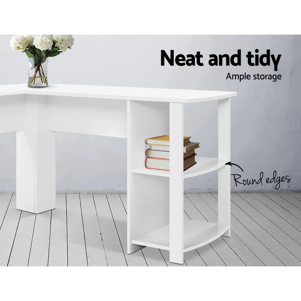 L-Shape Computer Desk with Shelves, White, 136CM - Artiss