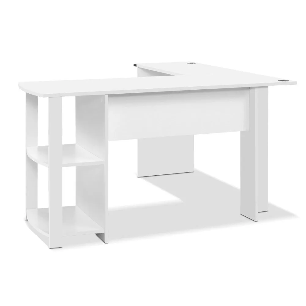 L-Shape Computer Desk with Shelves, White, 136CM - Artiss