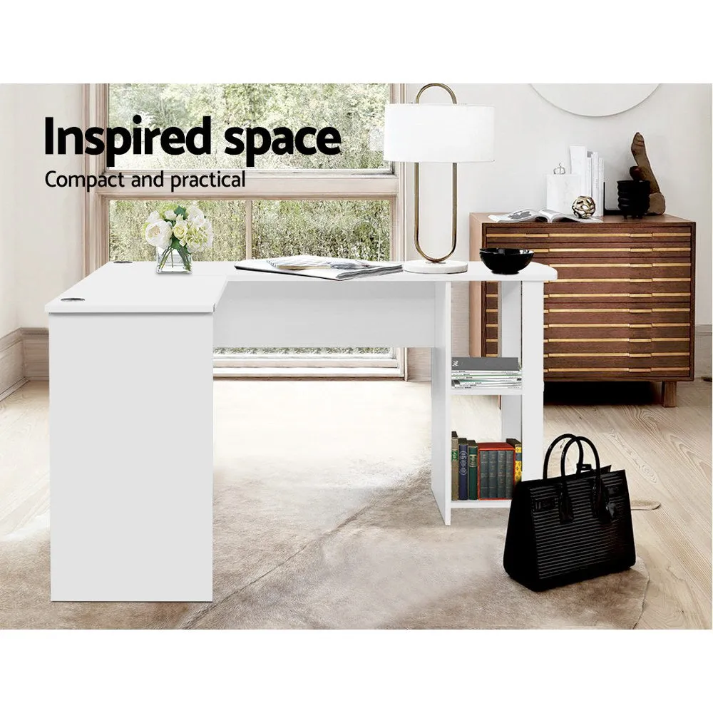L-Shape Computer Desk with Shelves, White, 136CM - Artiss