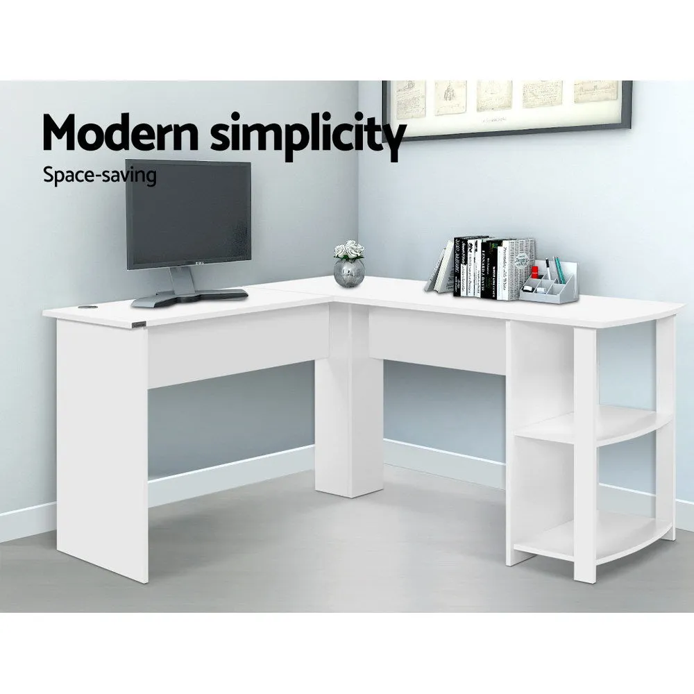 L-Shape Computer Desk with Shelves, White, 136CM - Artiss