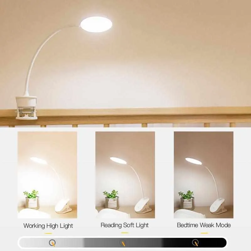 LED 3 Modes Clip Desk Lamp - Eye Protection Reading Table Lamps