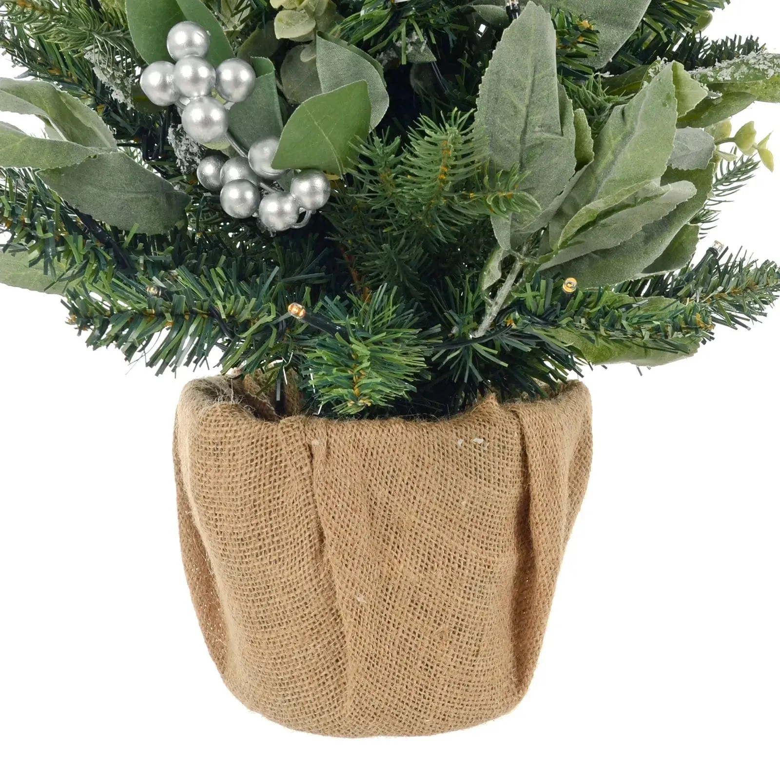 Light Up Mini Christmas Tree Silver Berries Frosted Green 60cm