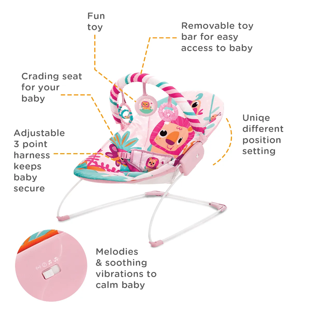 Mastela Music Vibrations Bouncer Baby Pink - For Ages 0-1 Years