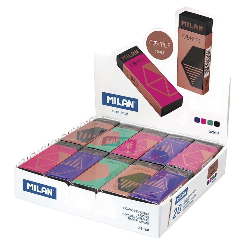 MILAN Display Box 20 Nata® Black Erasers Copper Series