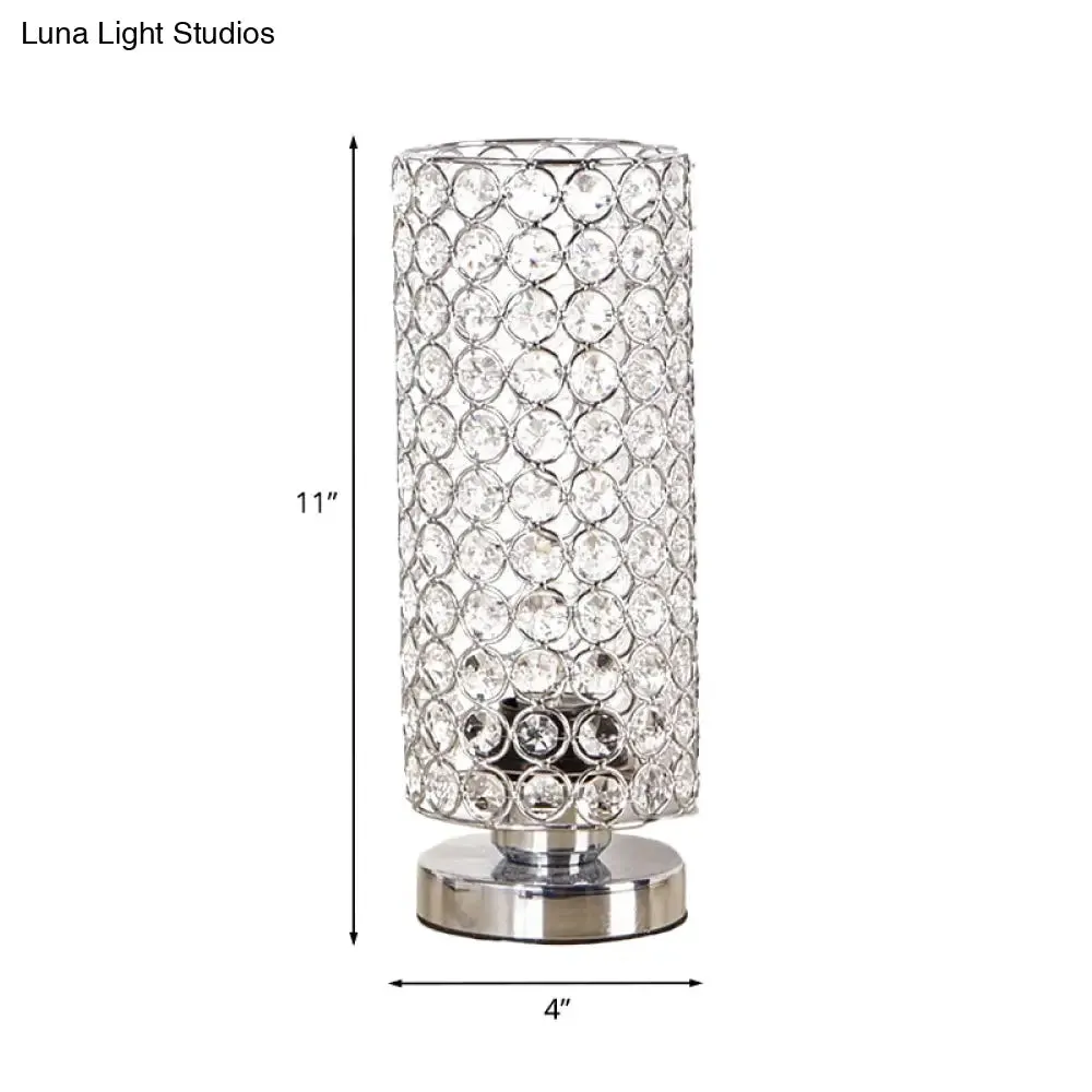 Minimalist Chrome Finish Table Lamp - Modern 1 Light Bedroom Desk Light with Crystal-Encrusted Shade