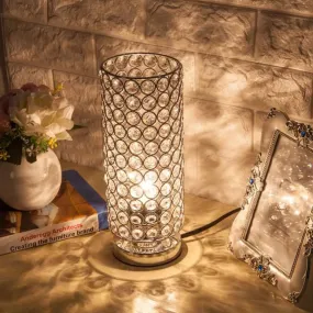 Minimalist Chrome Finish Table Lamp - Modern 1 Light Bedroom Desk Light with Crystal-Encrusted Shade