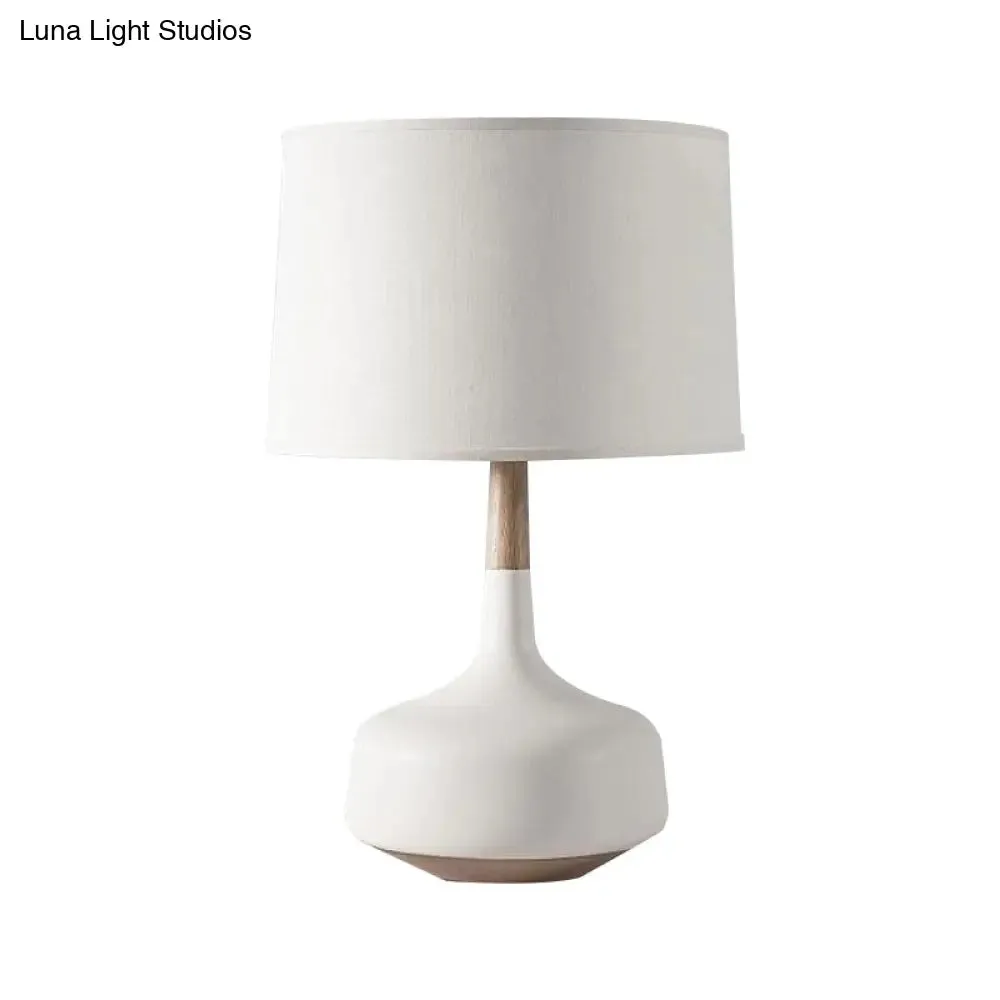 Minimalist White Drum Table Lamp with Fabric Shade - Perfect for Bedroom Desk