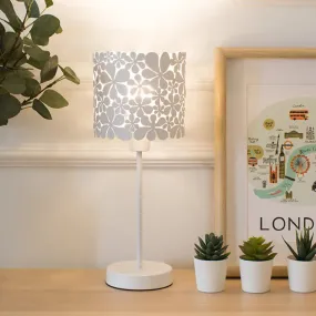 Modern 1-Bulb White Flower Desk Lamp with Metal Shade for Task Lighting