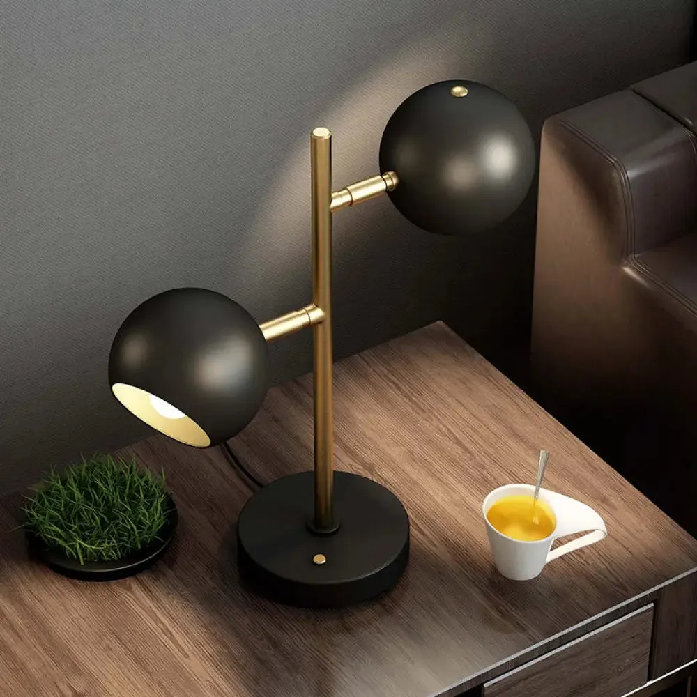 Modern Black Table Lamp with Domed Metal Shade - 2 Lights for Bedside Nightstand