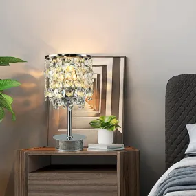 Modern Clear Crystal Tassel Desk Lamp with Metallic Base - 2 Bulbs - Night Table Light
