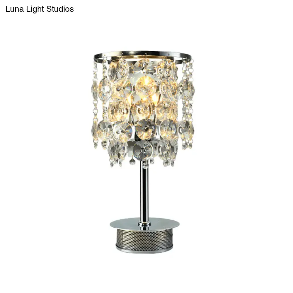 Modern Clear Crystal Tassel Desk Lamp with Metallic Base - 2 Bulbs - Night Table Light