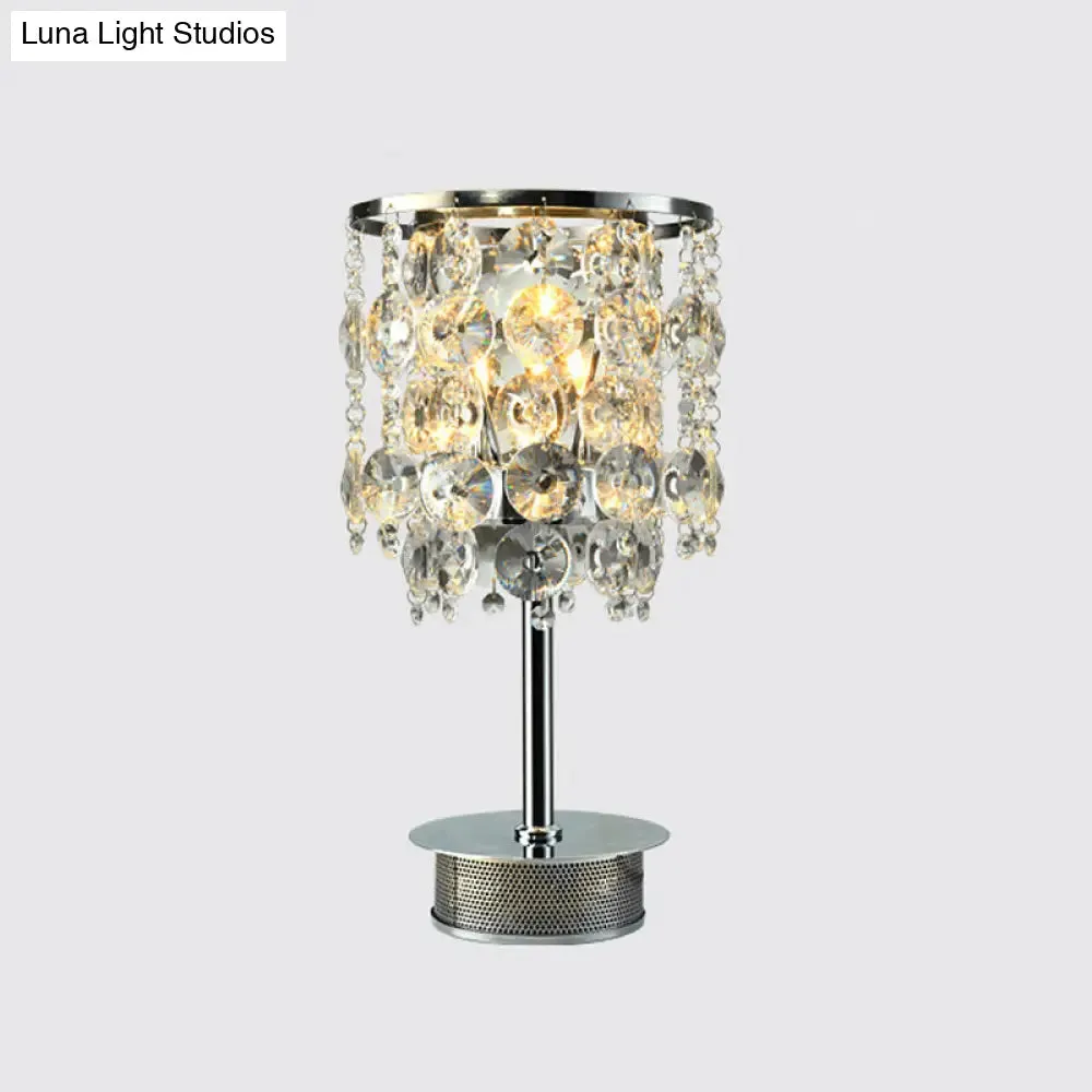 Modern Clear Crystal Tassel Desk Lamp with Metallic Base - 2 Bulbs - Night Table Light