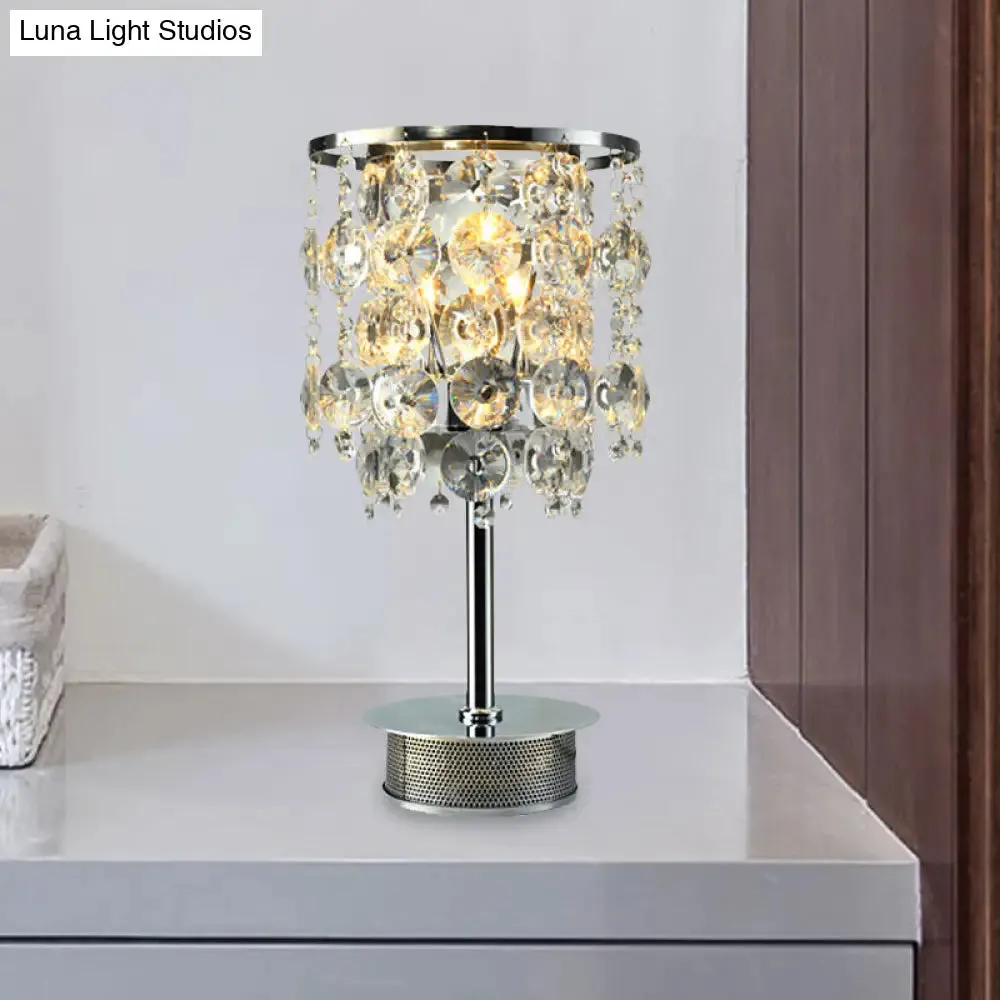 Modern Clear Crystal Tassel Desk Lamp with Metallic Base - 2 Bulbs - Night Table Light