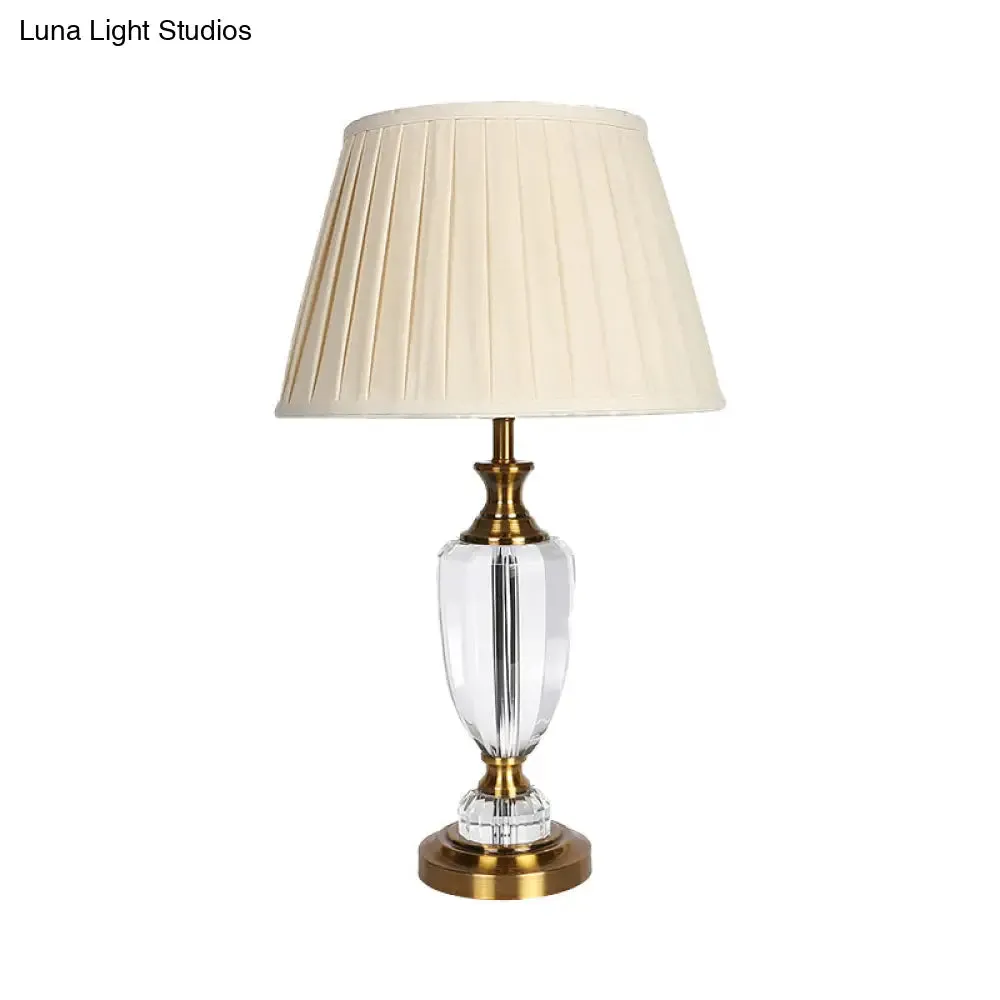 Modern Crystal Table Lamp - Jar Shape, Hand-Cut, 1 Head, 14"/16" Wide, Beige