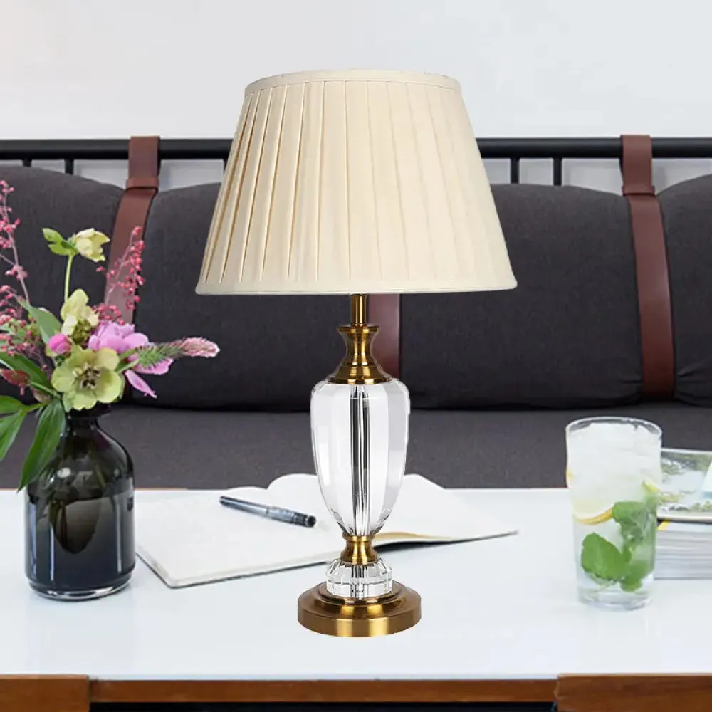Modern Crystal Table Lamp - Jar Shape, Hand-Cut, 1 Head, 14"/16" Wide, Beige