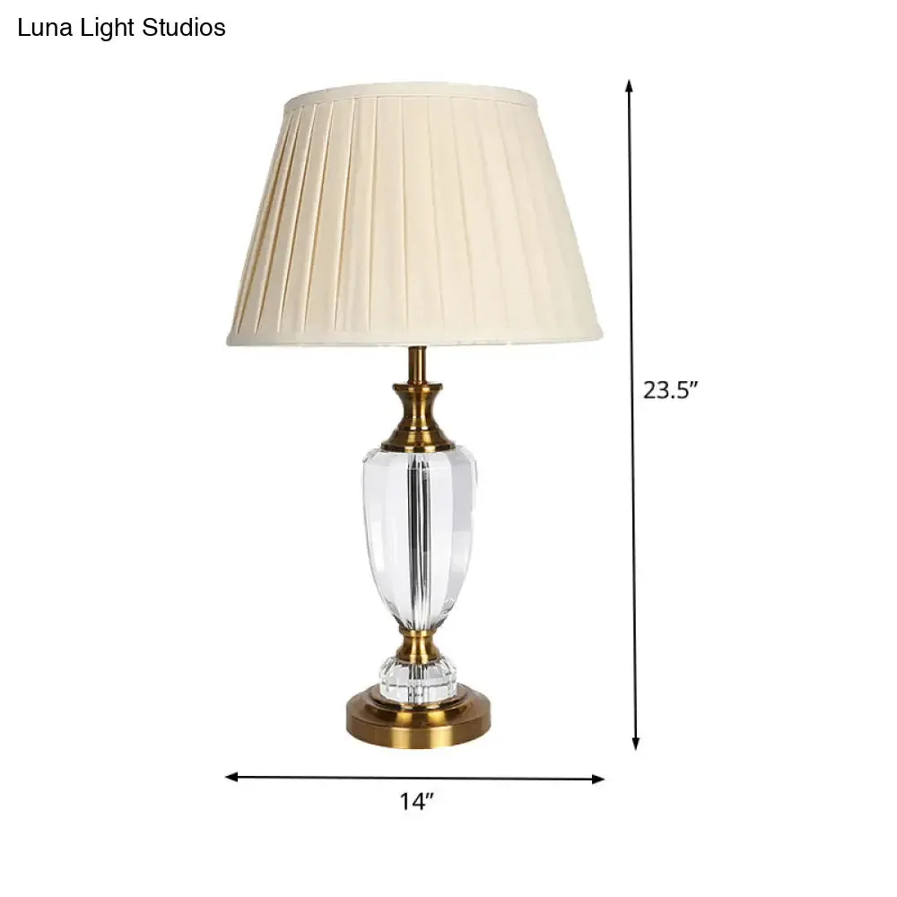 Modern Crystal Table Lamp - Jar Shape, Hand-Cut, 1 Head, 14"/16" Wide, Beige