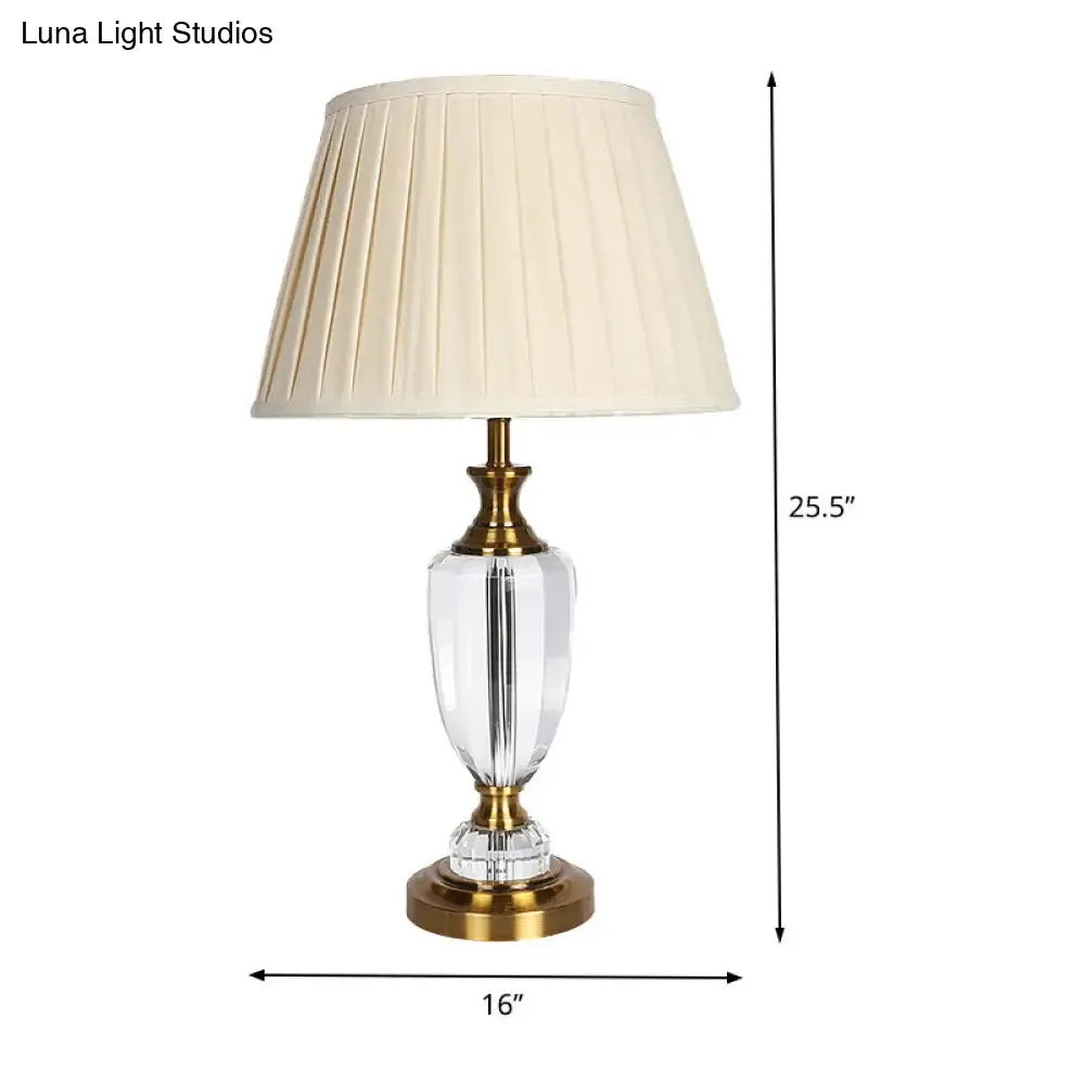 Modern Crystal Table Lamp - Jar Shape, Hand-Cut, 1 Head, 14"/16" Wide, Beige