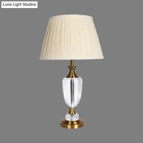 Modern Crystal Table Lamp - Jar Shape, Hand-Cut, 1 Head, 14"/16" Wide, Beige