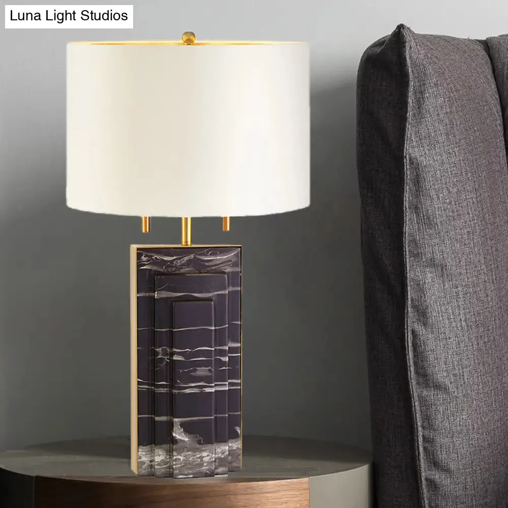 Modern Fabric Shade Desk Lamp - Straight Sided, White, 2-Bulb Task Light with Pull Chain