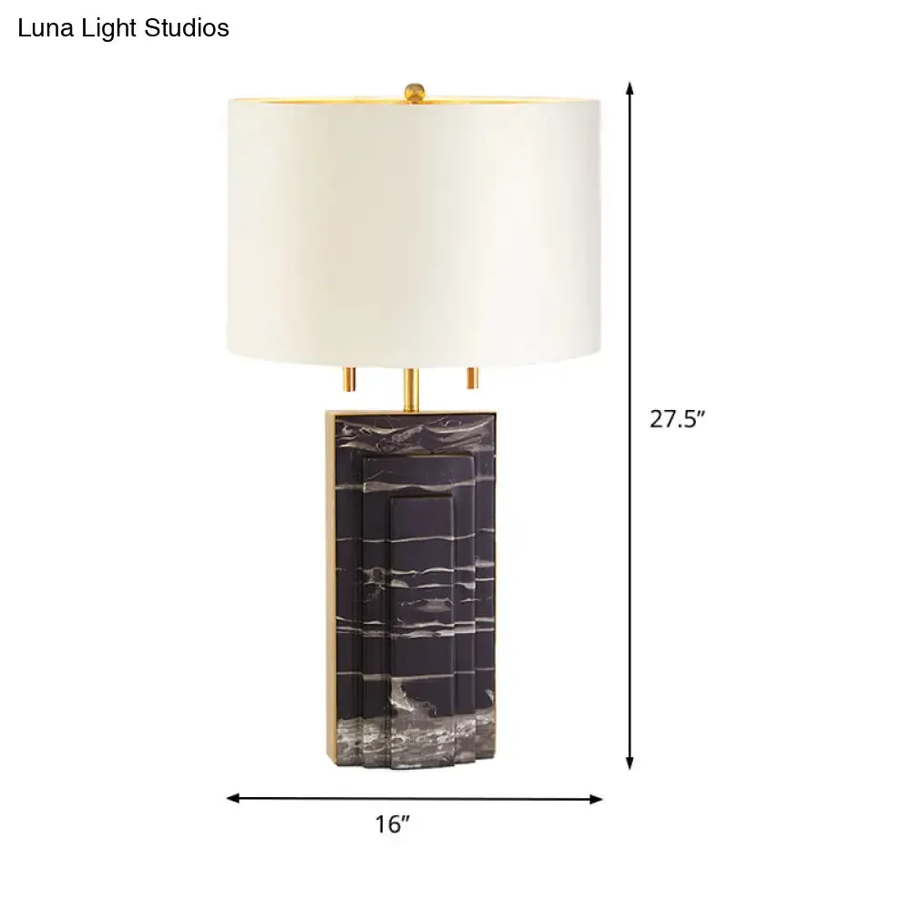 Modern Fabric Shade Desk Lamp - Straight Sided, White, 2-Bulb Task Light with Pull Chain