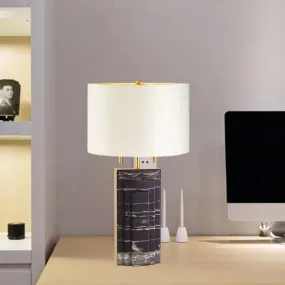 Modern Fabric Shade Desk Lamp - Straight Sided, White, 2-Bulb Task Light with Pull Chain