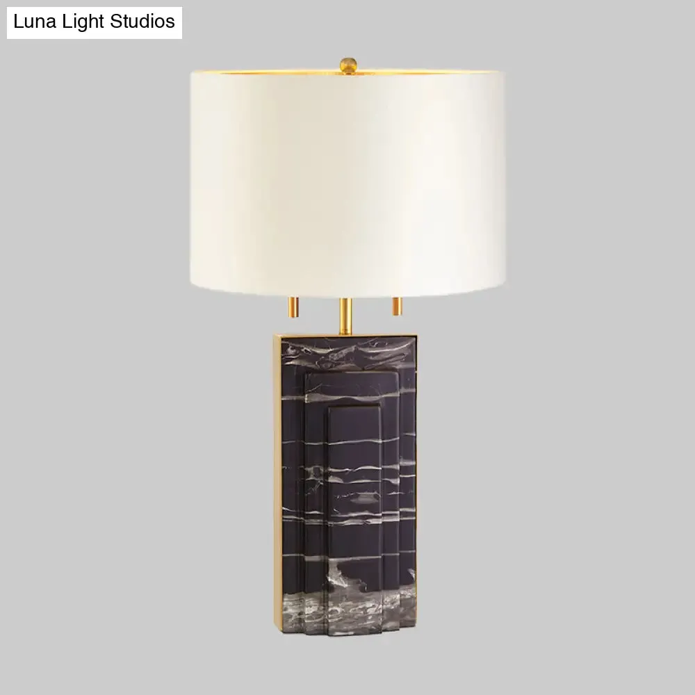 Modern Fabric Shade Desk Lamp - Straight Sided, White, 2-Bulb Task Light with Pull Chain