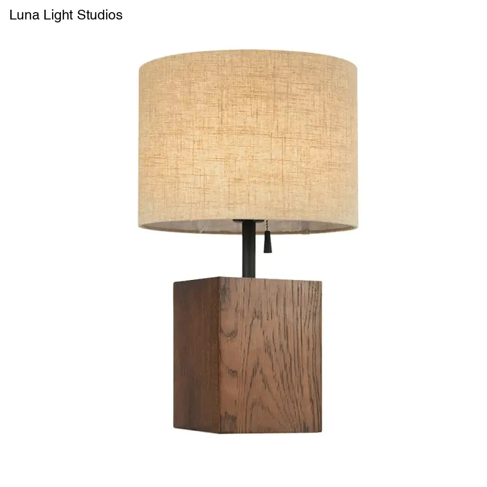 Modern Flaxen Cylinder Desk Light with Brown Rectangular Wood Base