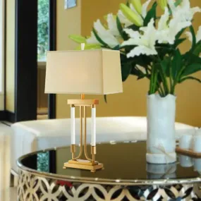 Modern Gold Trapezoid Small Desk Lamp with Fabric Shade for Task Lighting