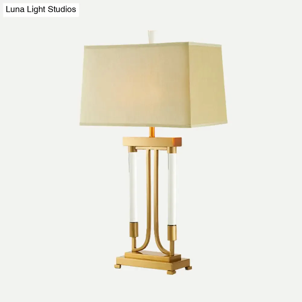 Modern Gold Trapezoid Small Desk Lamp with Fabric Shade for Task Lighting