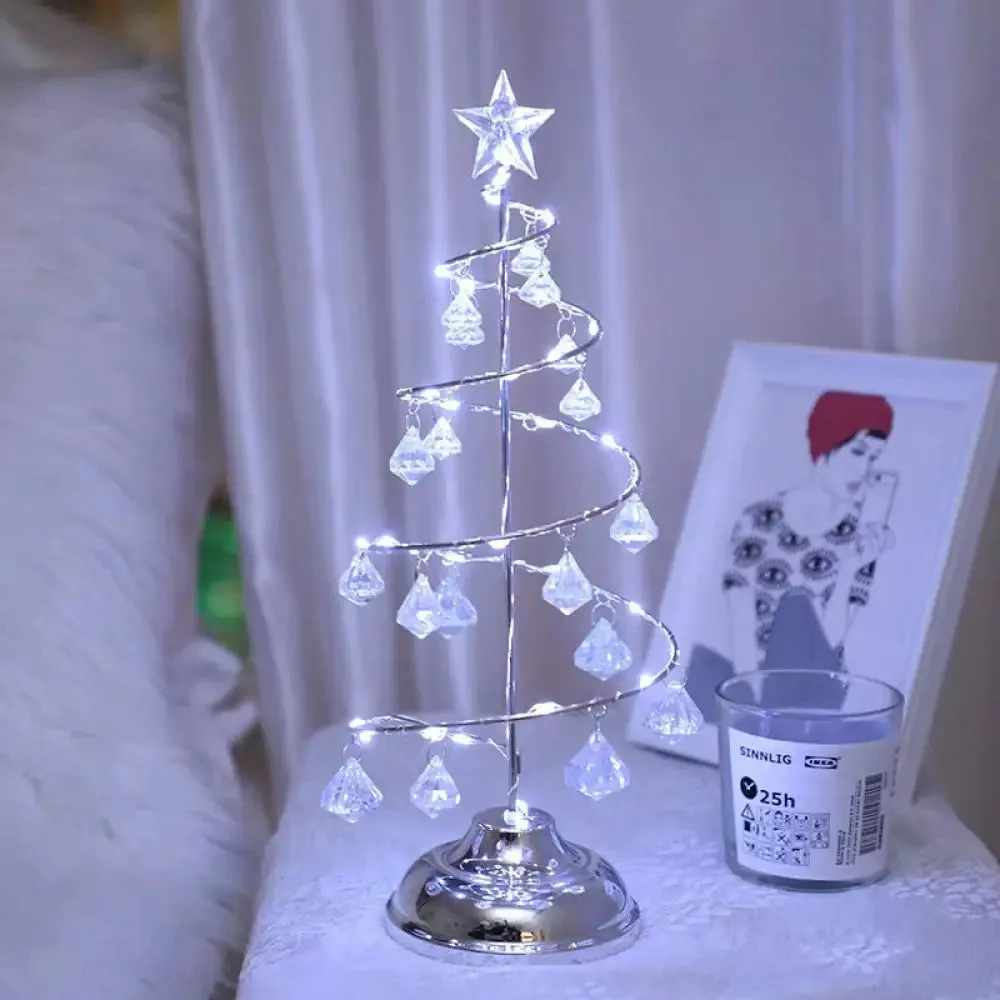 Modern LED Crystal Desk Lamp: Silver/Gold Christmas Tree Design for Bedroom