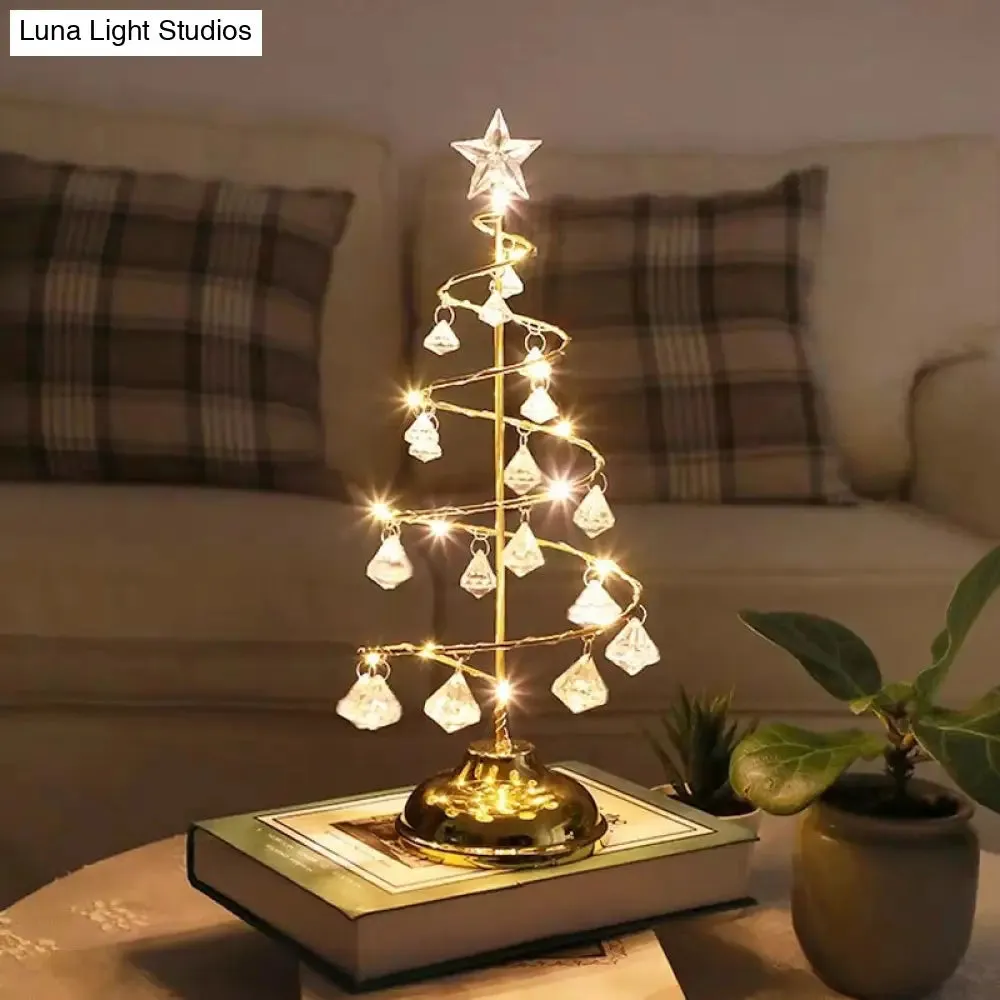 Modern LED Crystal Desk Lamp: Silver/Gold Christmas Tree Design for Bedroom