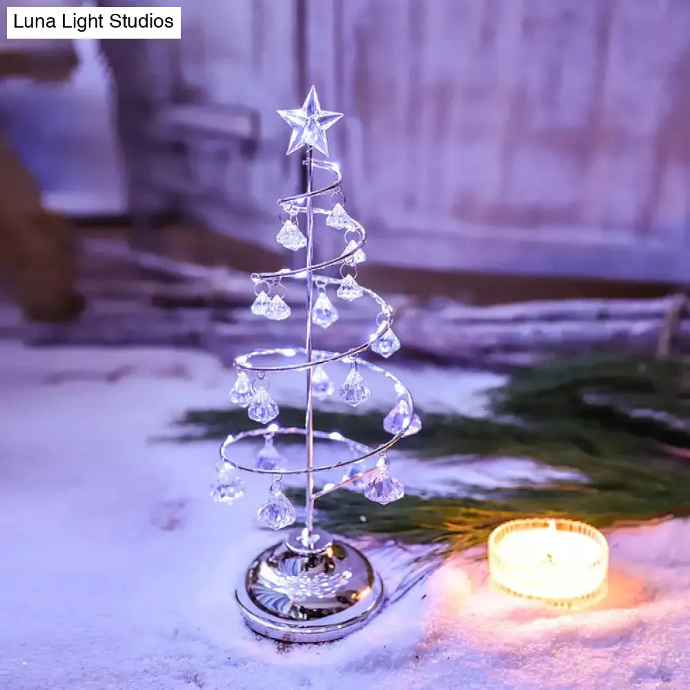 Modern LED Crystal Desk Lamp: Silver/Gold Christmas Tree Design for Bedroom