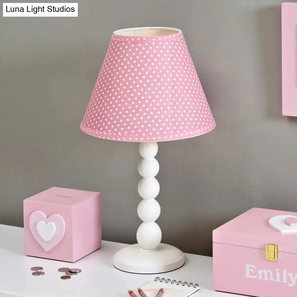 Modern Pink Barrel Desk Lamp with Fabric Shade - Wood Table Light for Bedroom (1 Head)
