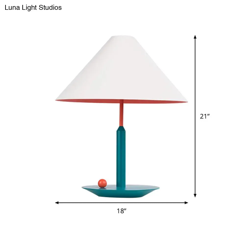 Modern Tapered Task Light - White 1-Head Desk Lamp with Green Metal Base