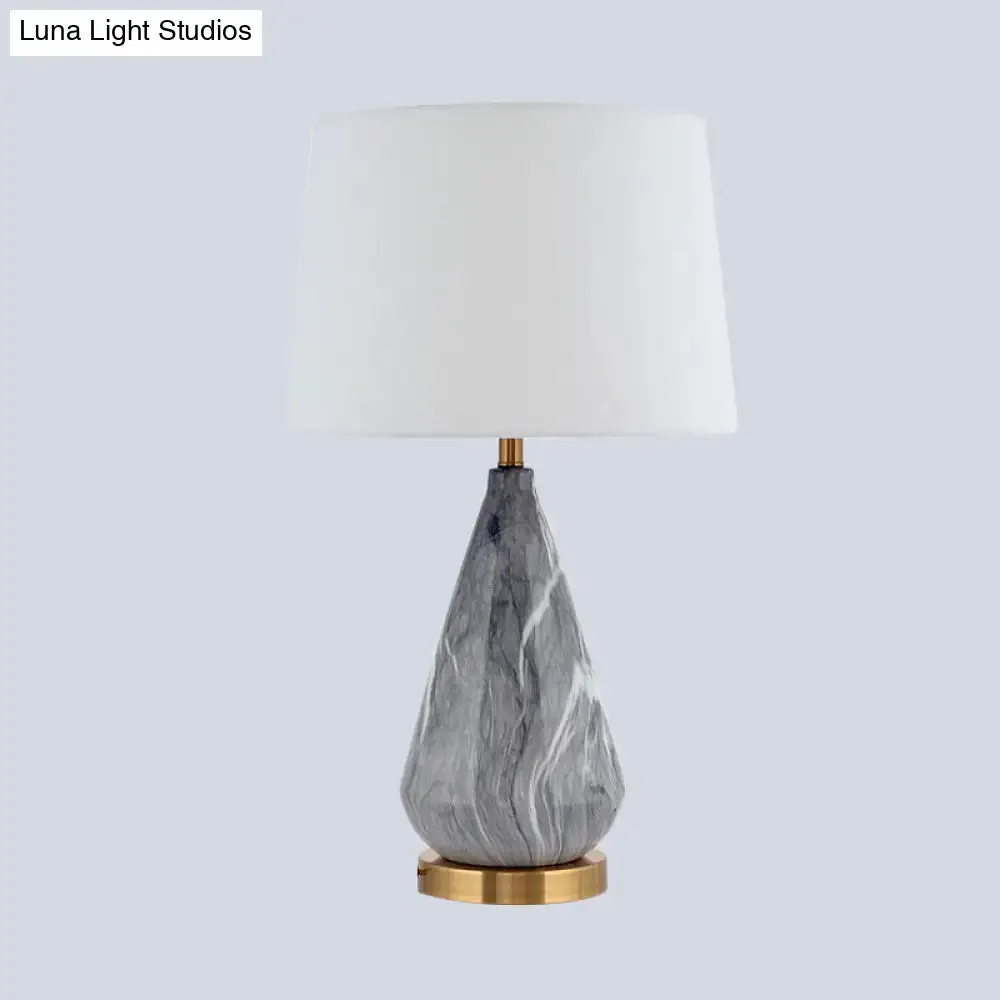Modern Teardrop Ceramic Table Lamp: Grey Desk Light with White Fabric Shade