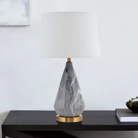 Modern Teardrop Ceramic Table Lamp: Grey Desk Light with White Fabric Shade