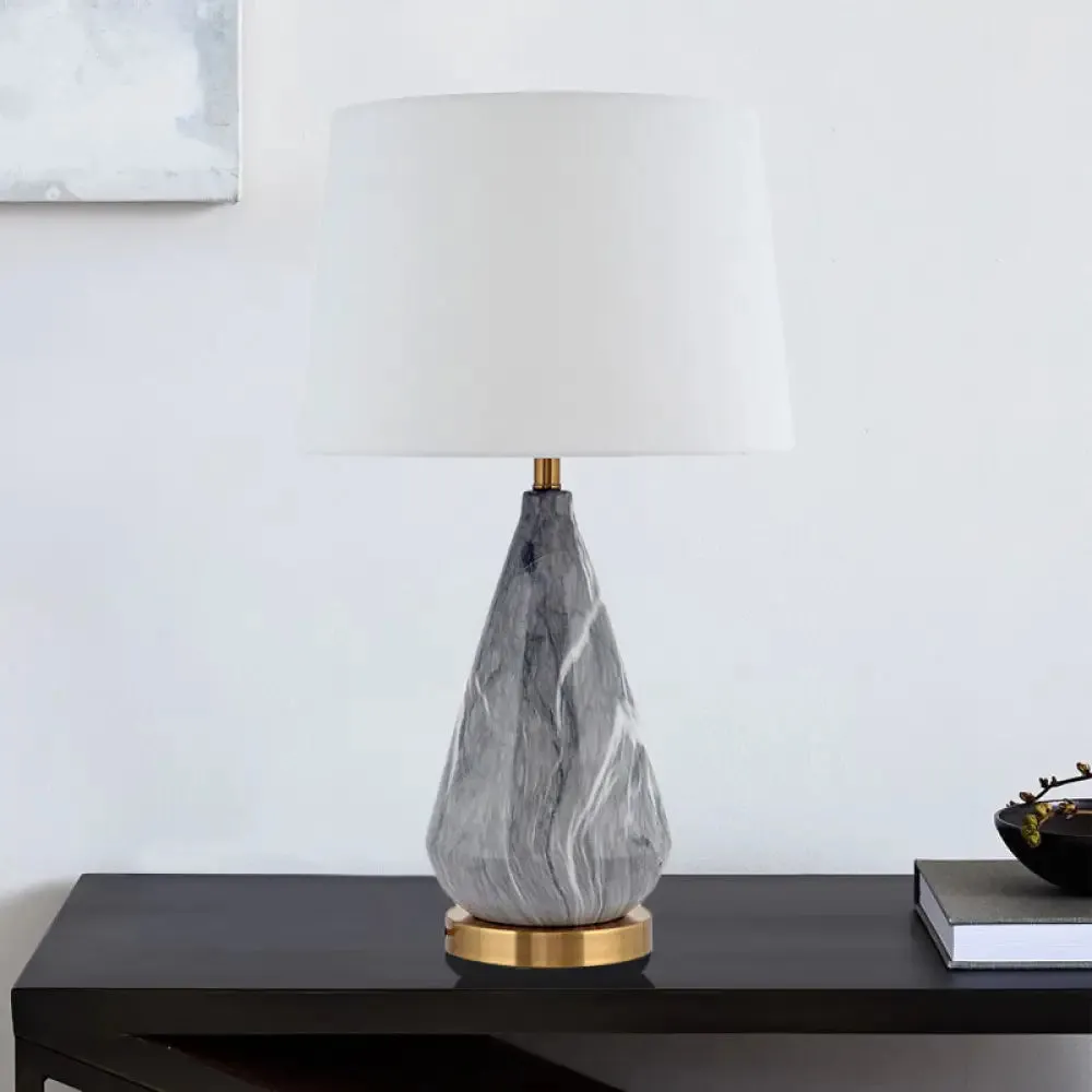 Modern Teardrop Ceramic Table Lamp: Grey Desk Light with White Fabric Shade