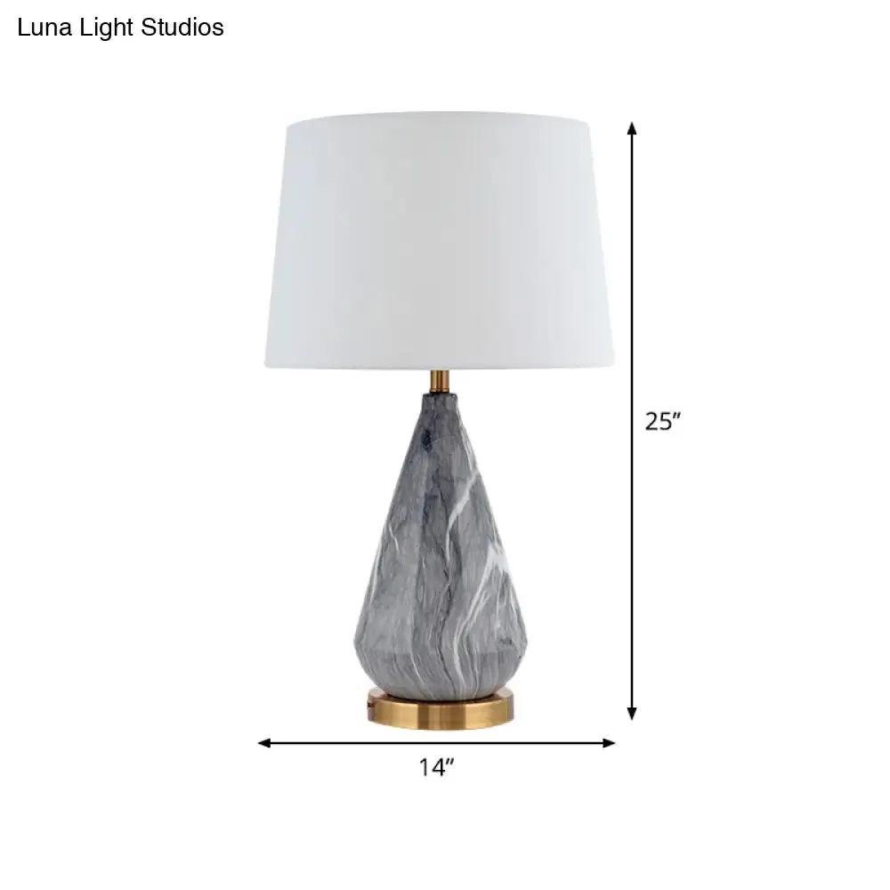 Modern Teardrop Ceramic Table Lamp: Grey Desk Light with White Fabric Shade