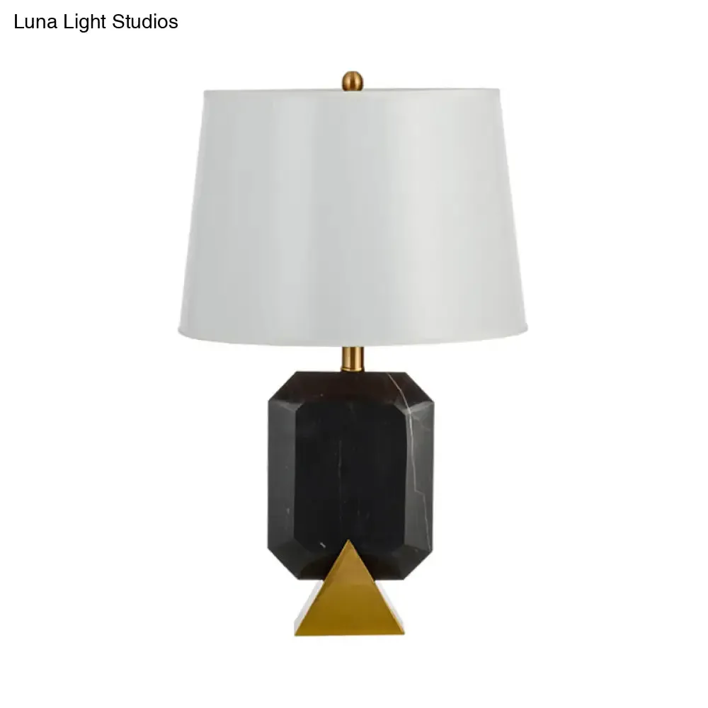 Modern White Desk Lamp with Geometric Marble Column - 1-Light Table Light