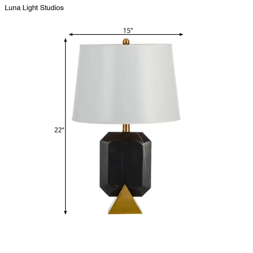 Modern White Desk Lamp with Geometric Marble Column - 1-Light Table Light