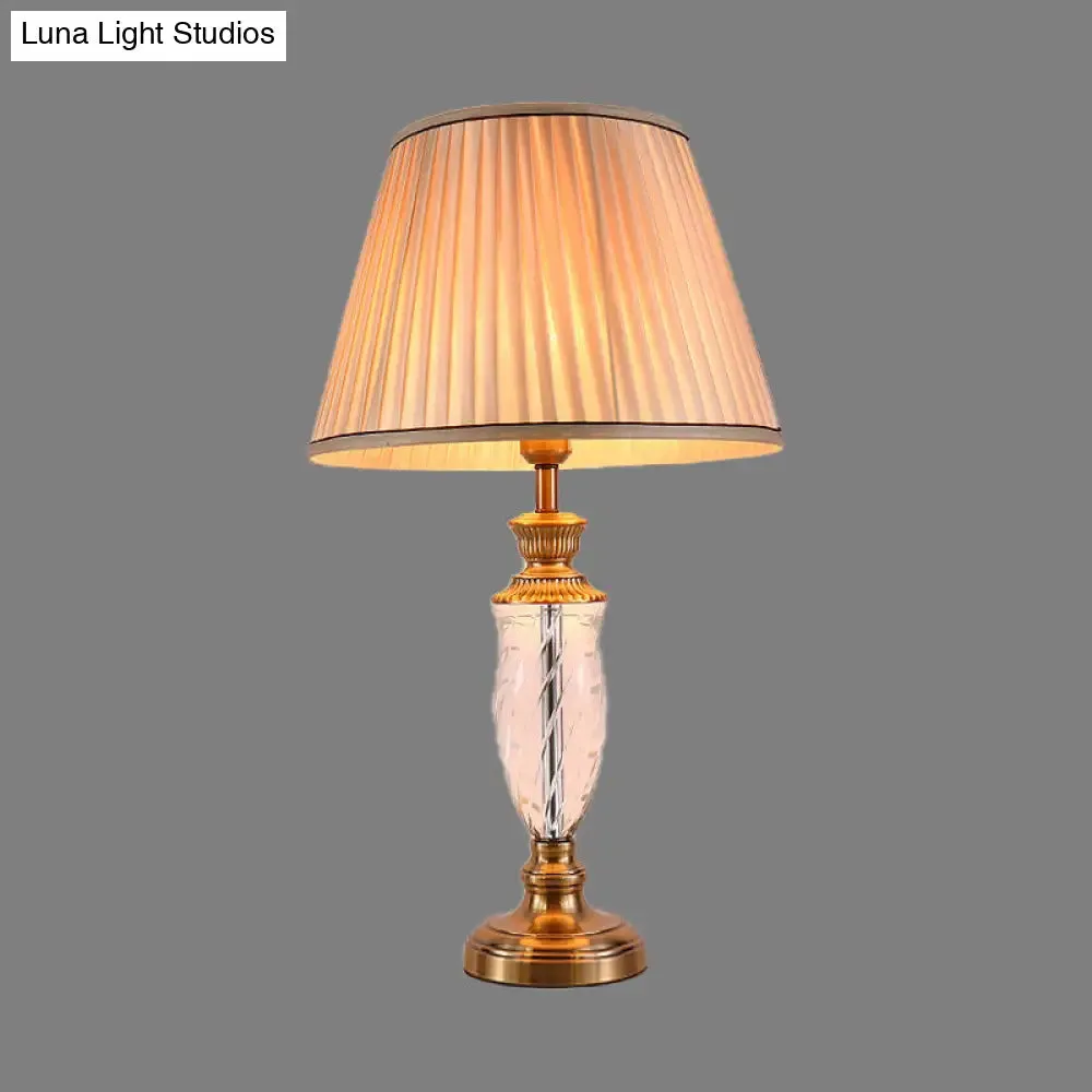 Modern White Urn-Shaped Fabric Desk Lamp with Hand-Cut Crystal Accent