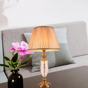 Modern White Urn-Shaped Fabric Desk Lamp with Hand-Cut Crystal Accent
