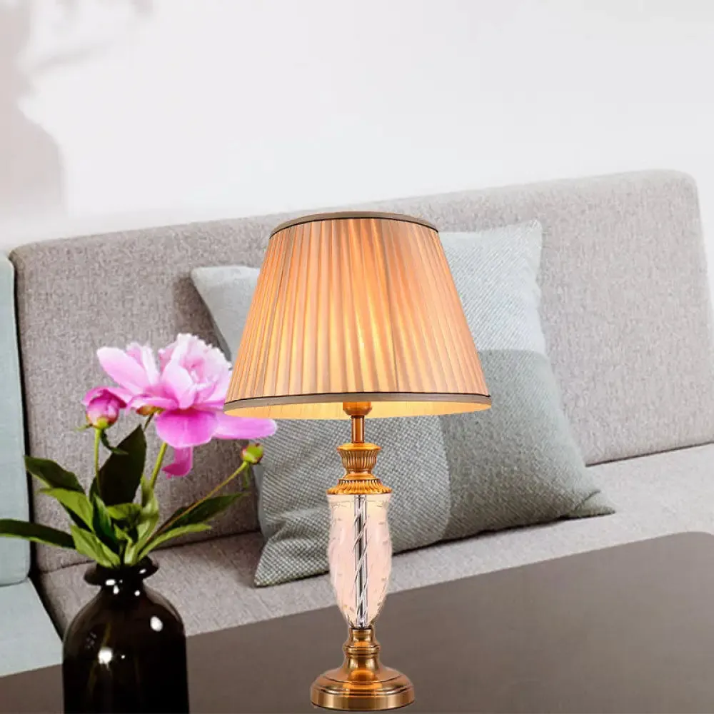 Modern White Urn-Shaped Fabric Desk Lamp with Hand-Cut Crystal Accent
