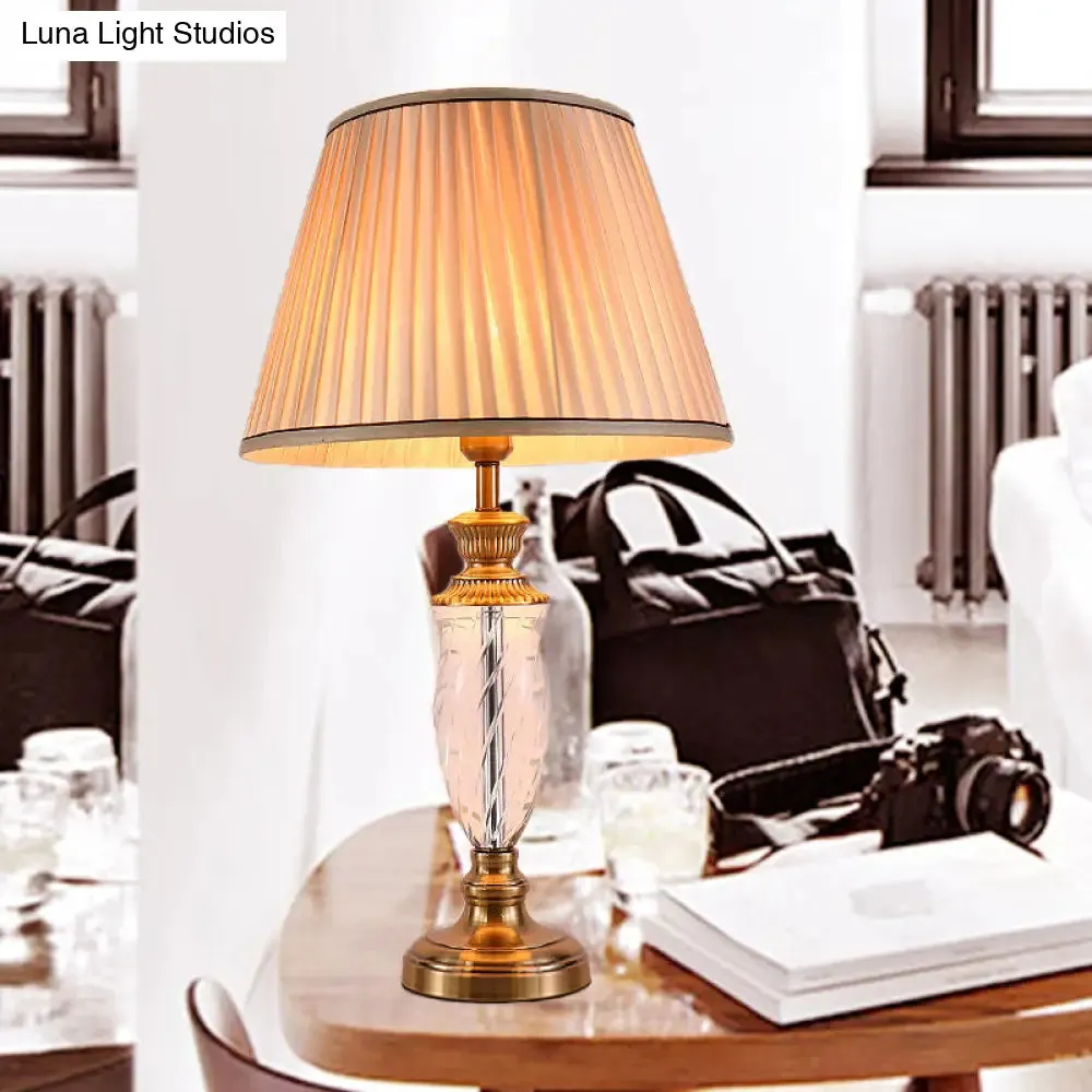Modern White Urn-Shaped Fabric Desk Lamp with Hand-Cut Crystal Accent