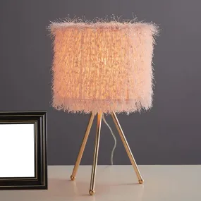 Modernist Fabric Drum Shade Table Light - White/Pink Desk Lamp with Tripod Base